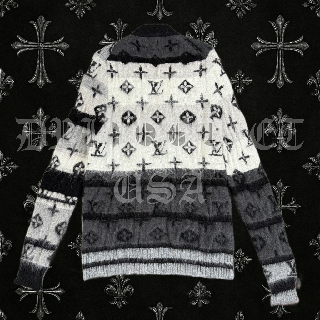 Louis Vuitton Monogram Gradient Mohair Knit Cardigan – Black & White Designer Sweater
