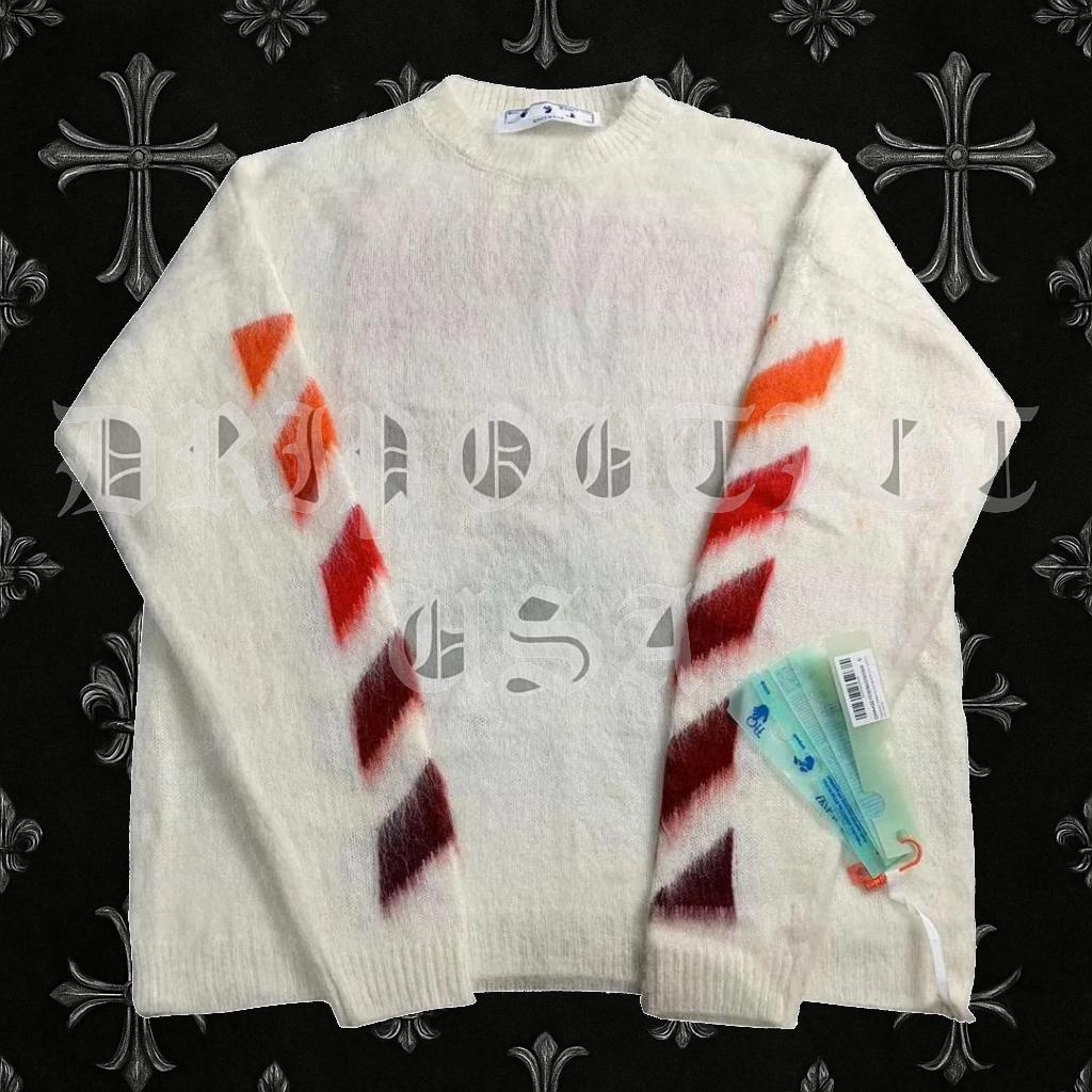 Off-White Diag Brushed Knit Crewneck 'White/Red'