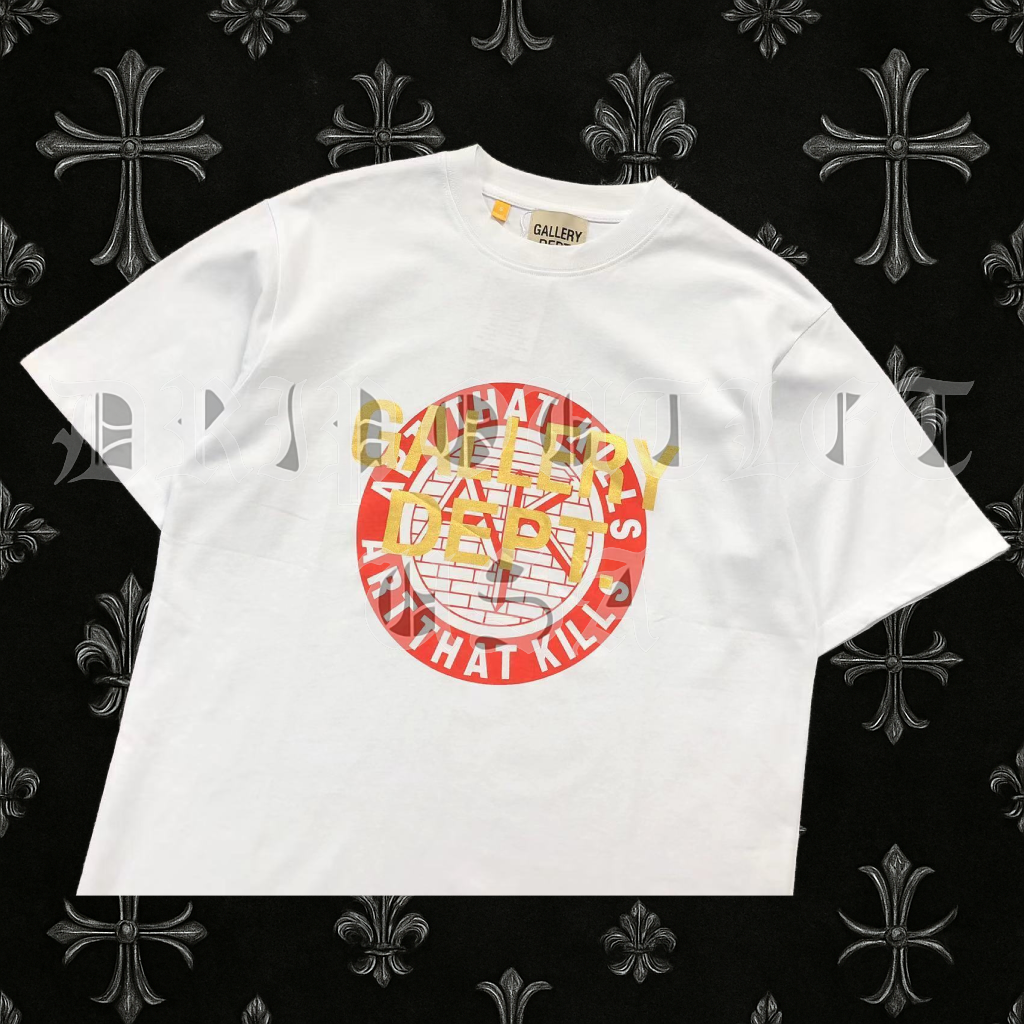 Gallery Dept “Art That Kills” White Graphic T-Shirt – Red & Yellow Logo Print