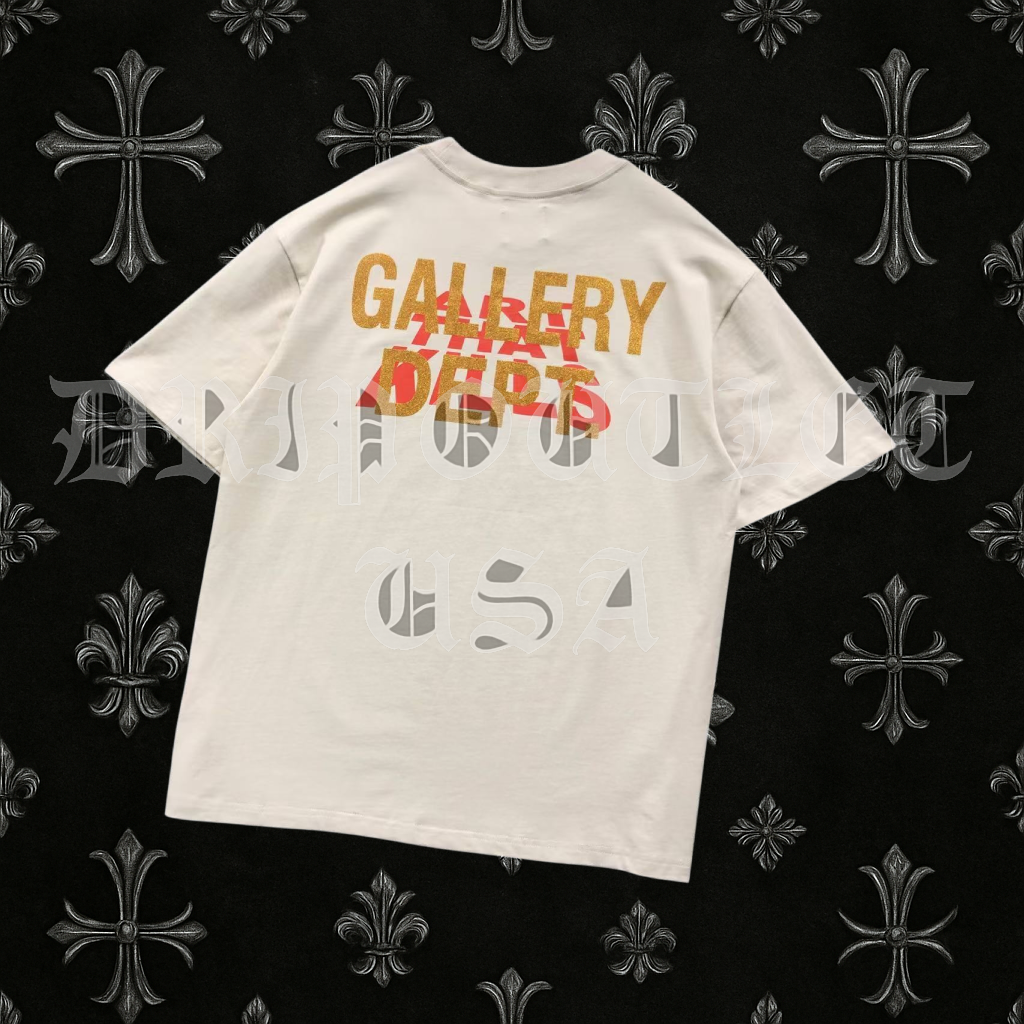 Gallery Dept “Fuck Your Reality” T-Shirt – Off-White Graphic Tee with Gold Logo Back Print