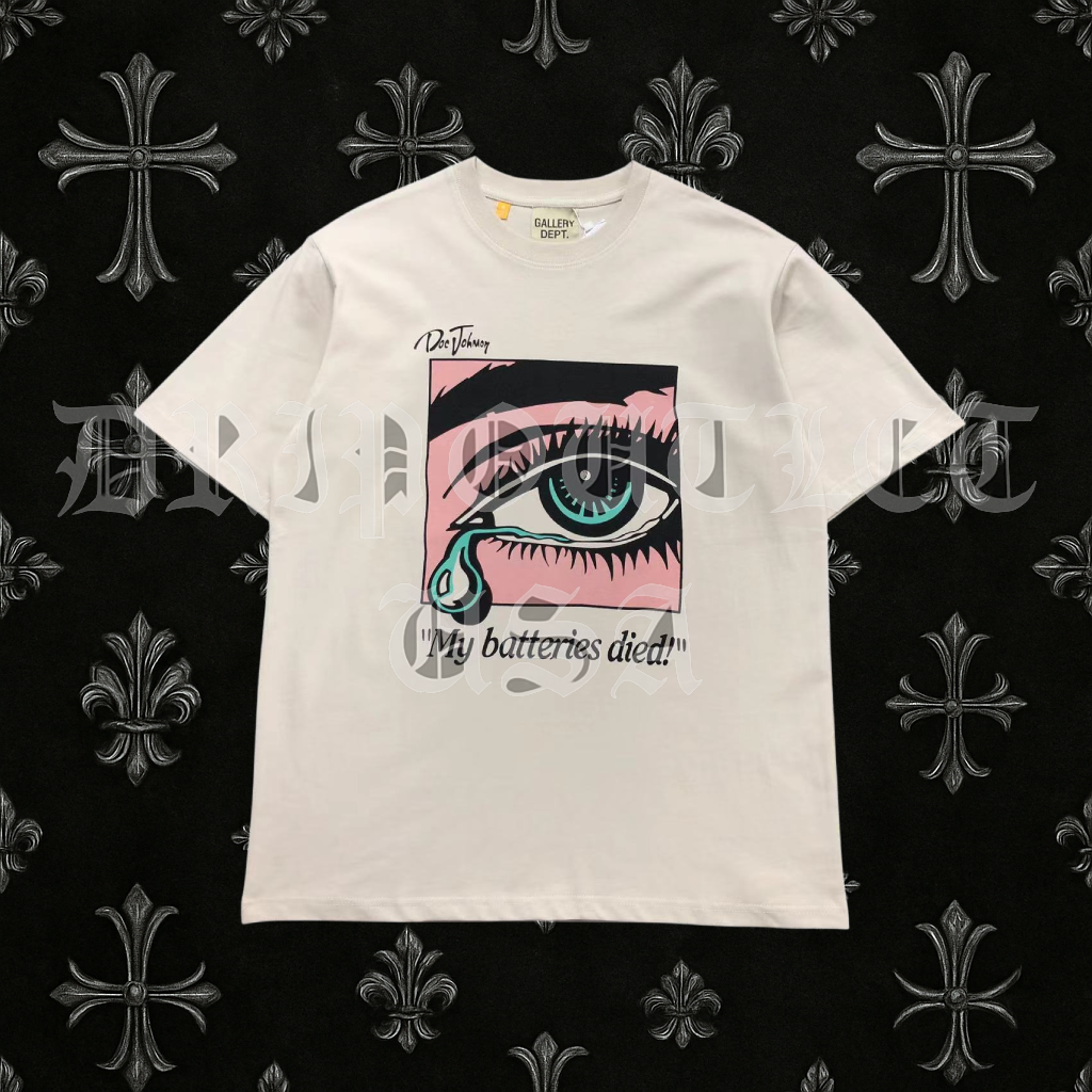 Gallery Dept “My Batteries Died” T-Shirt – Pop Art Graphic Tee in Cream