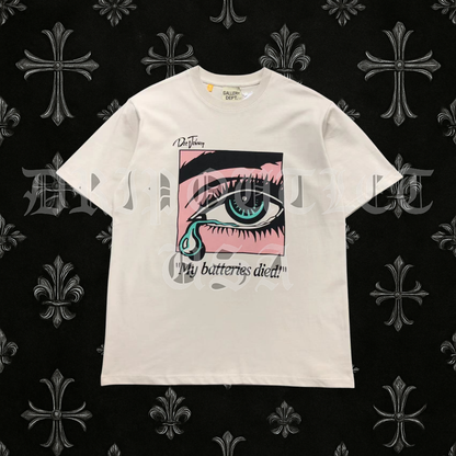 Gallery Dept “My Batteries Died” T-Shirt – Pop Art Graphic Tee in Cream