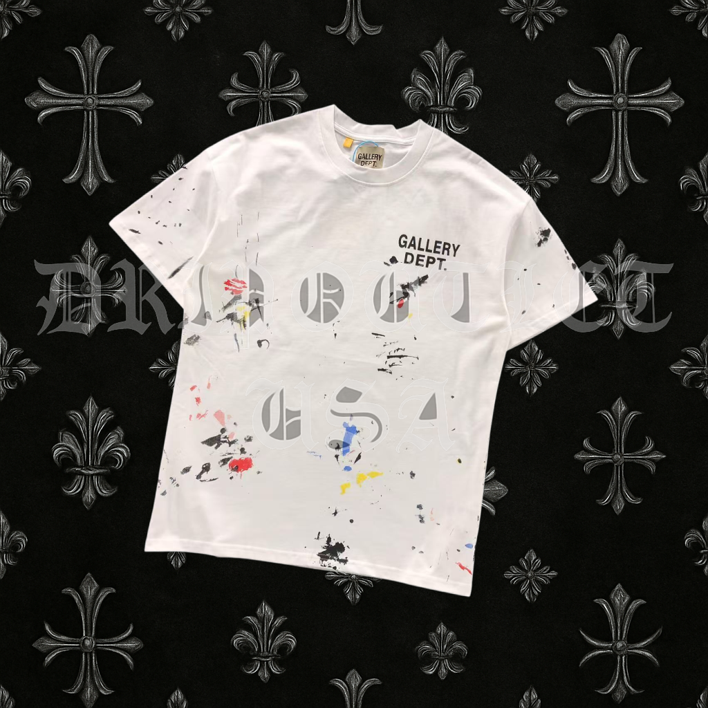 Gallery Dept “Hollywood CA” Paint Splatter T-Shirt – White Distressed Artist Tee