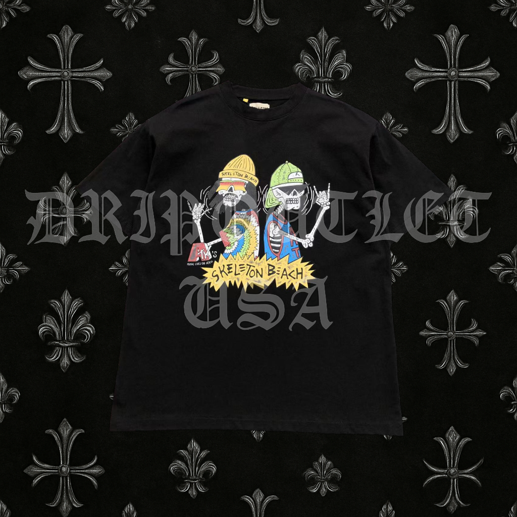 Gallery Dept “Skeleton Beach” T-Shirt – Black Graphic Tee with Gold Logo Back Print