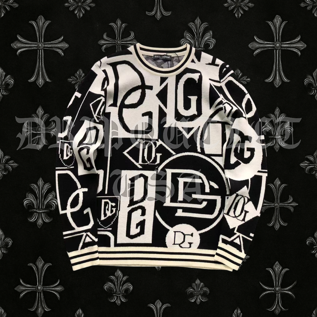 Dolce & Gabbana Monogram Pattern Knit Sweater – Black & White Logo Crewneck