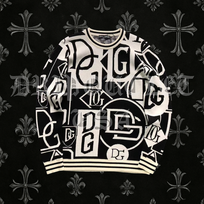 Dolce & Gabbana Monogram Pattern Knit Sweater – Black & White Logo Crewneck