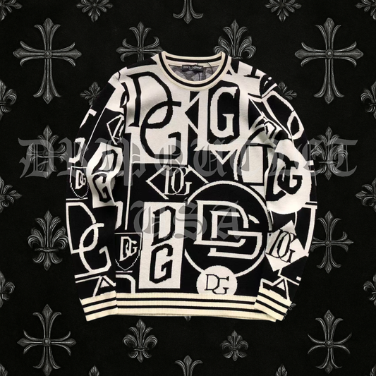 Dolce & Gabbana Monogram Pattern Knit Sweater – Black & White Logo Crewneck