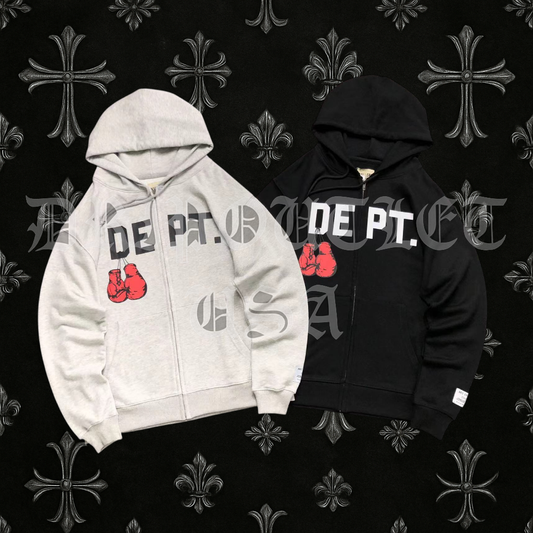 Gallery Dept “’17 Boxing Gloves” Zip Up Hoodie – Black & Grey Streetwear