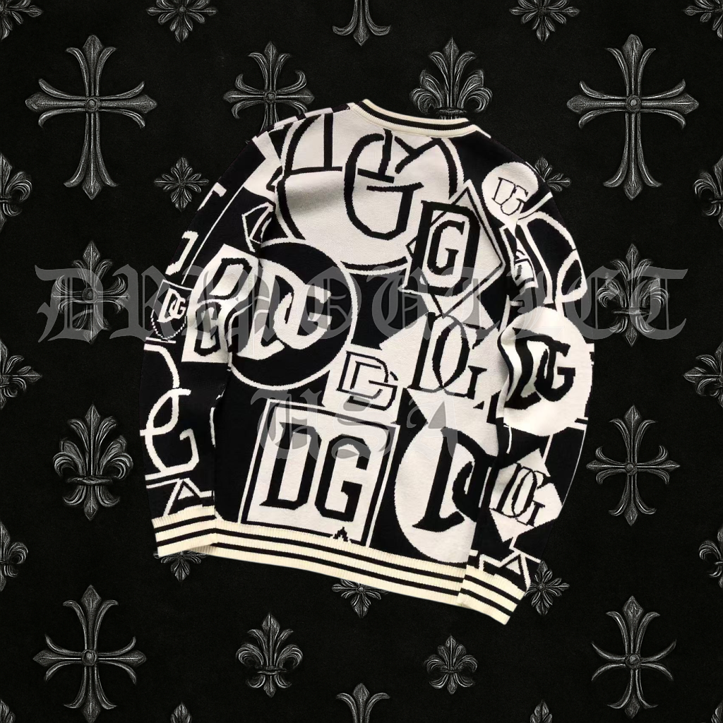 Dolce & Gabbana Monogram Pattern Knit Sweater – Black & White Logo Crewneck