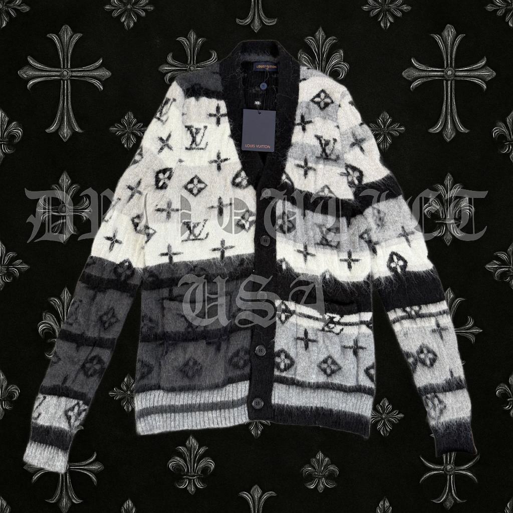 Louis Vuitton Monogram Gradient Mohair Knit Cardigan – Black & White Designer Sweater