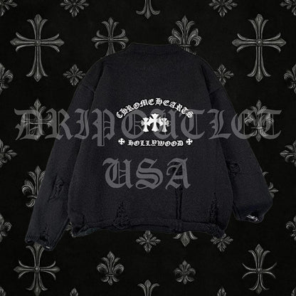 Chrome Hearts Torn Knitted Sweatshirt - Black