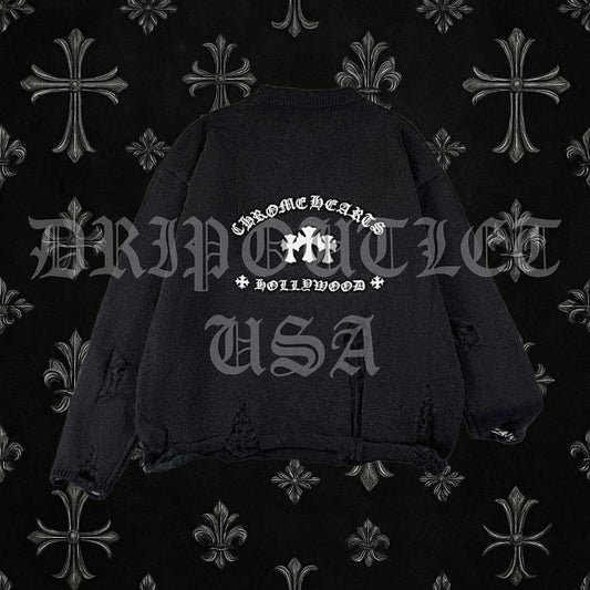 Chrome Hearts Torn Knitted Sweatshirt - Black