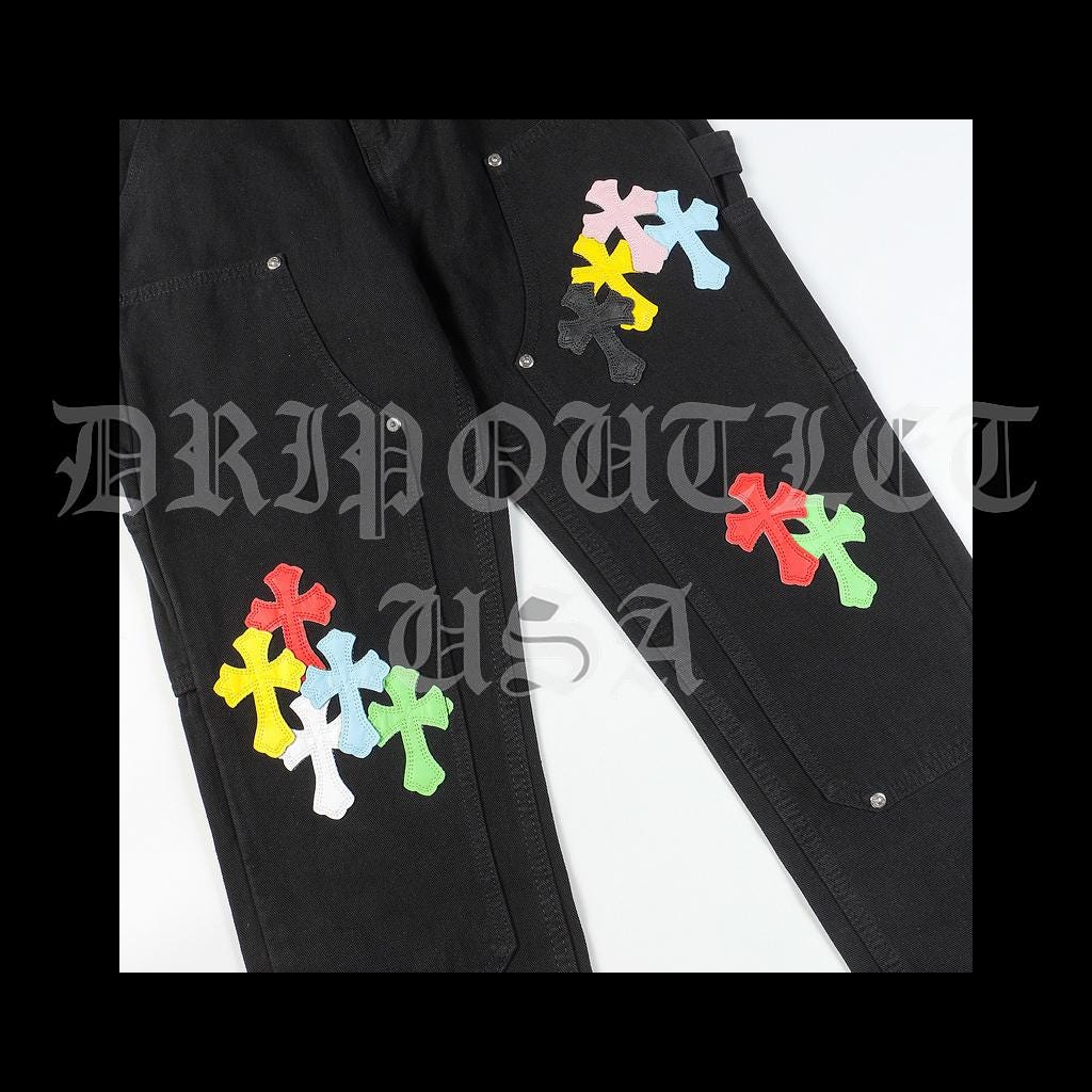 Chrome Hearts Denim Leather Cross Jeans