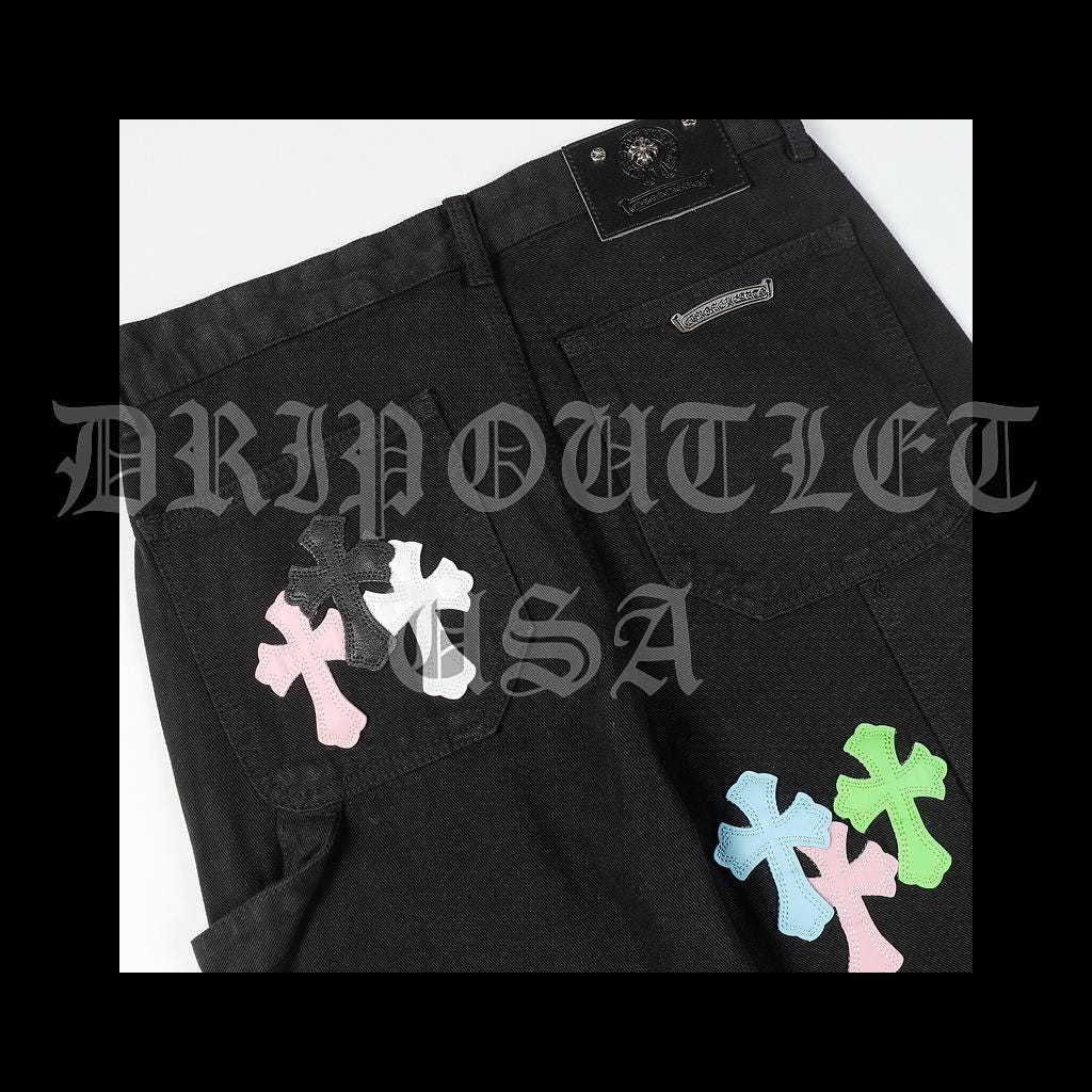 Chrome Hearts Denim Leather Cross Jeans
