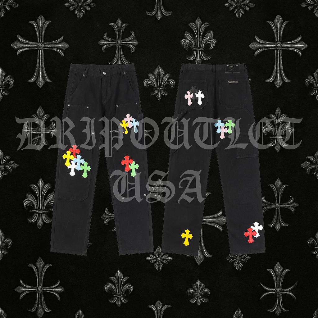 Chrome Hearts Denim Leather Cross Jeans