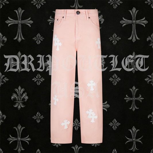 Chrome Hearts 'Pink/White' Cross Jeans