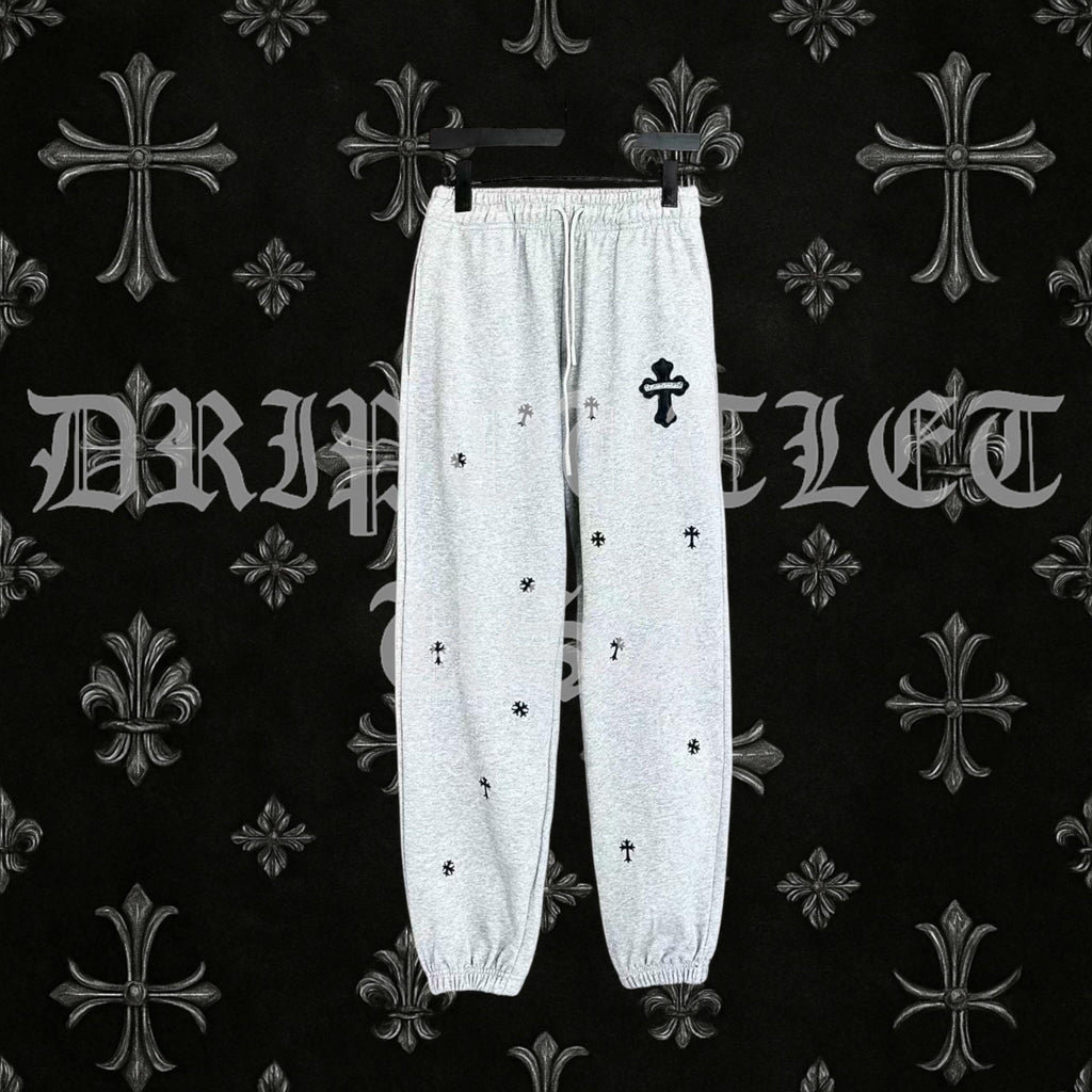 Chrome Hearts 'Leather Gothic Cross Patch' Joggers/Sweatpants - Grey