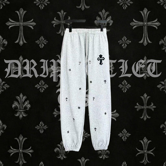 Chrome Hearts 'Leather Gothic Cross Patch' Joggers/Sweatpants - Grey