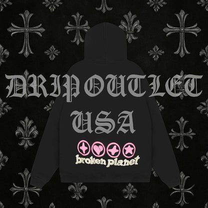 Broken Planet "Hearts are made to be broken" Hoodie - Black / Pink