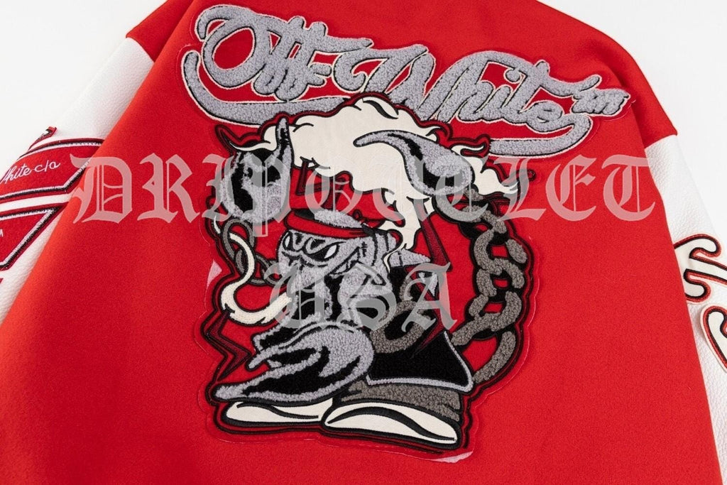 Off-White Scorpio Lea Wool Varsity Jacket 'Red/Off White'