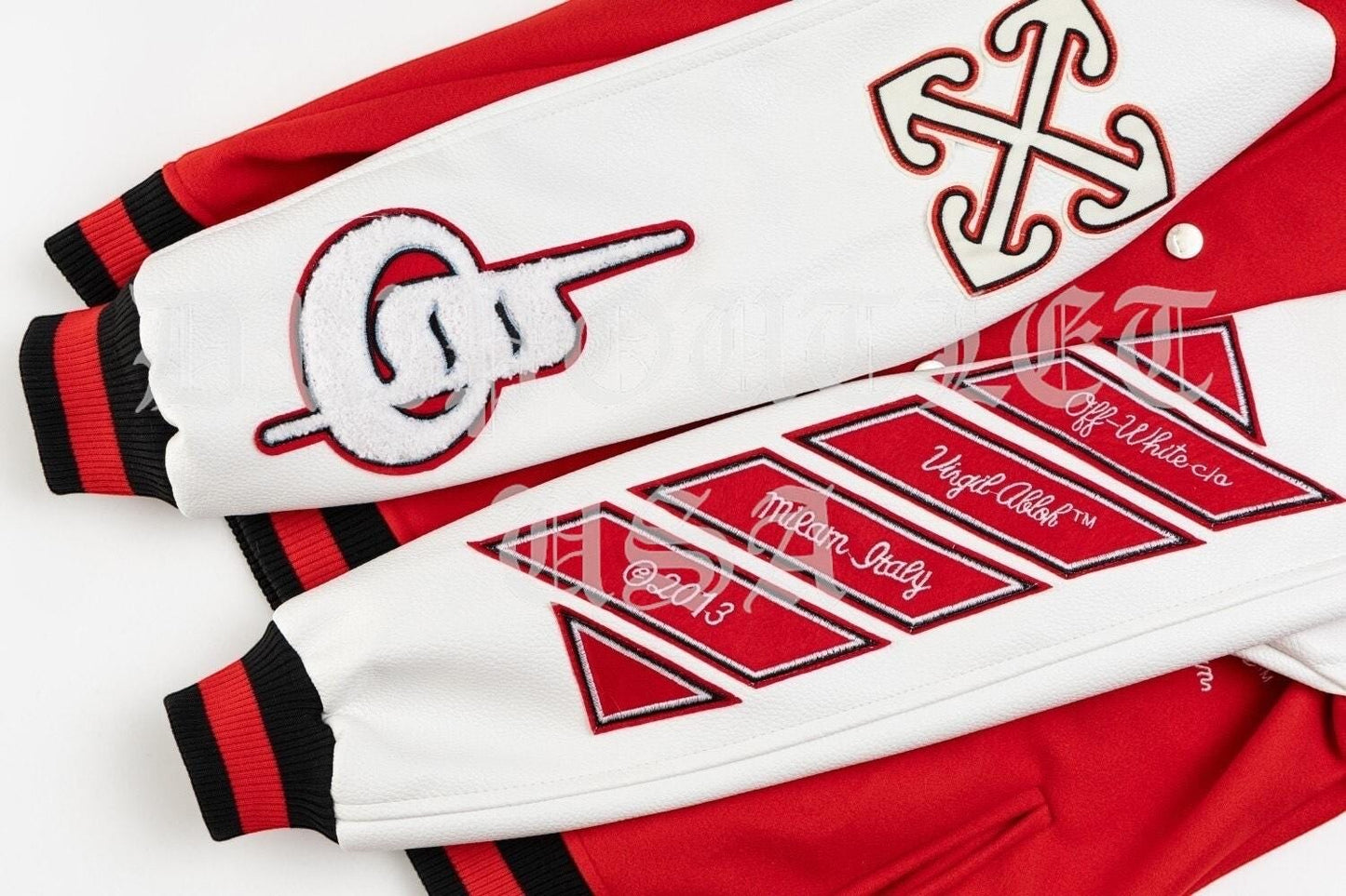 Off-White Scorpio Lea Wool Varsity Jacket 'Red/Off White'