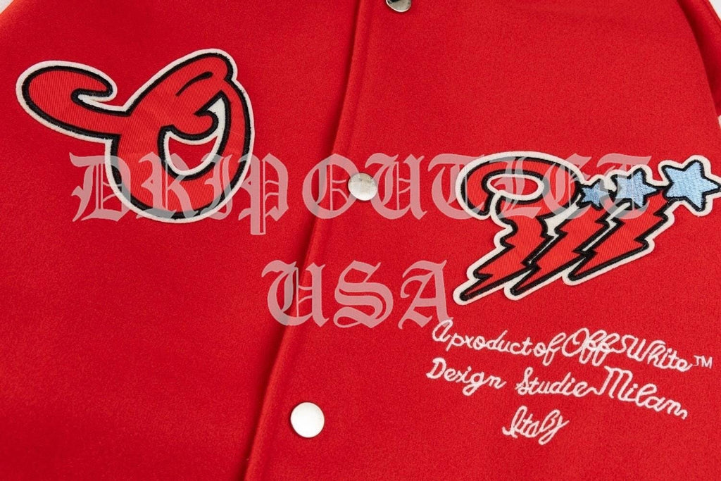 Off-White Scorpio Lea Wool Varsity Jacket 'Red/Off White'