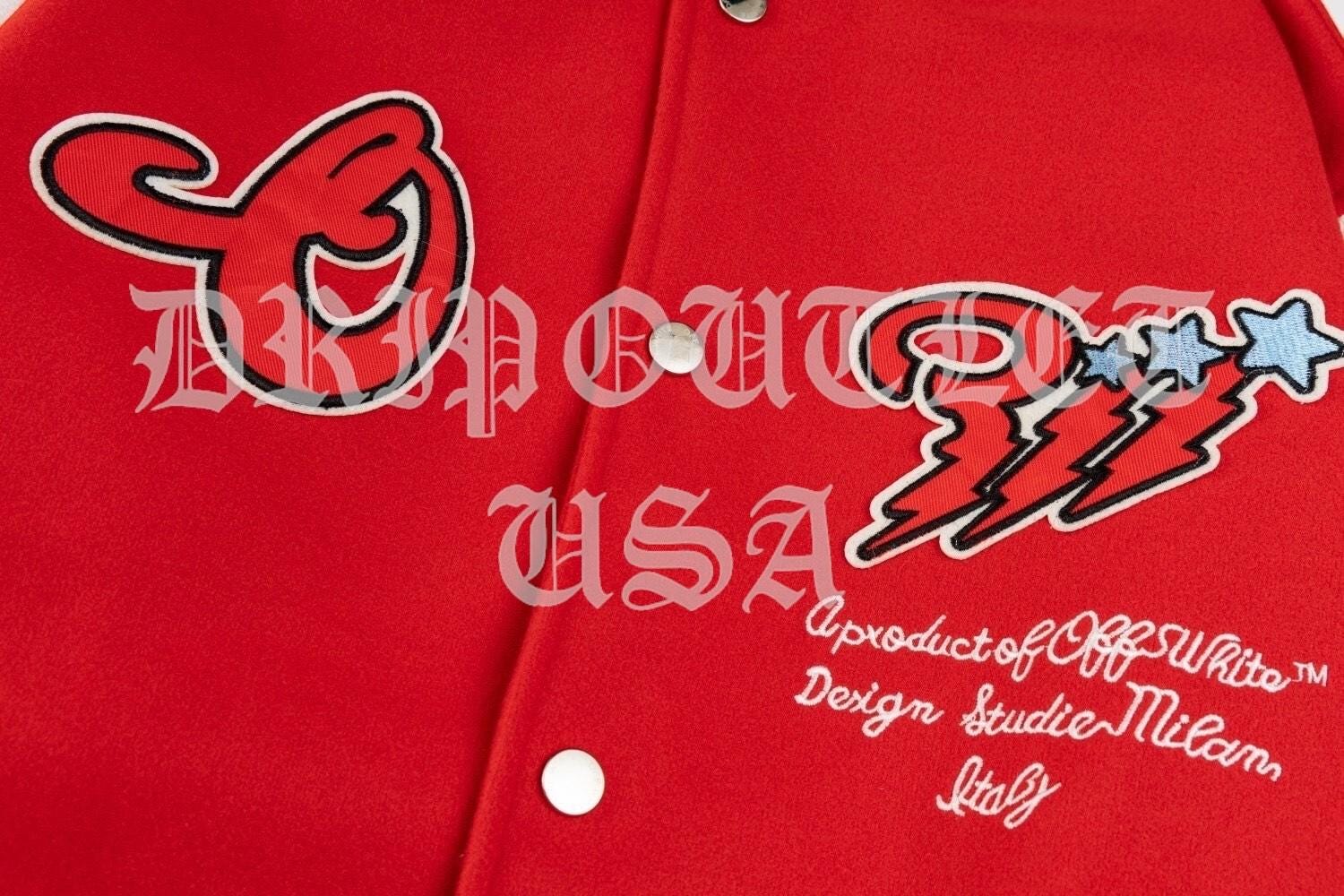 Off-White Scorpio Lea Wool Varsity Jacket 'Red/Off White'