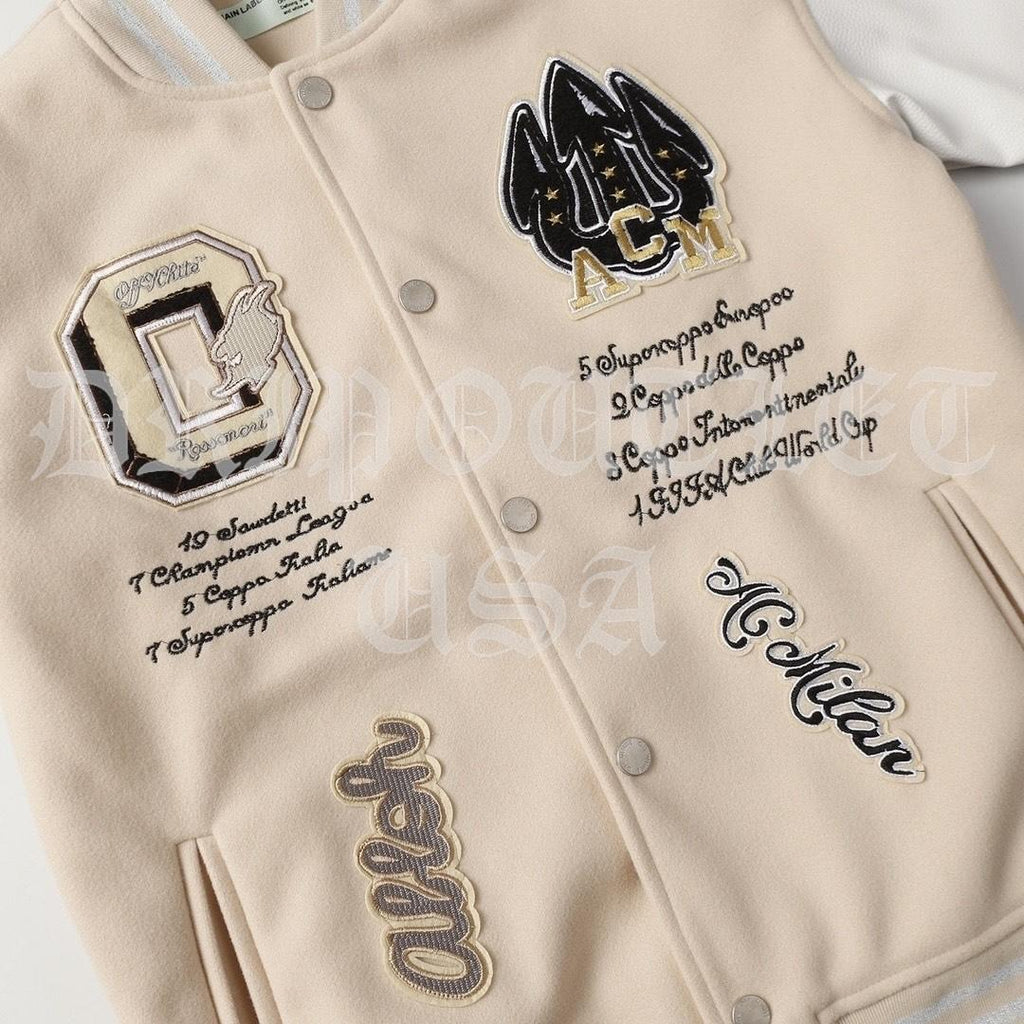 Off-White x AC Milan Varsity Jacket 'Cream/White'