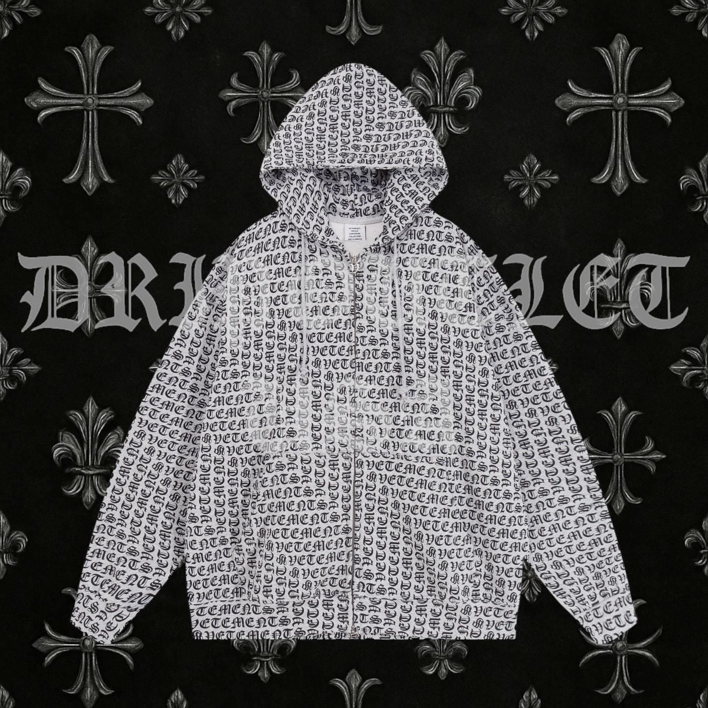 VETEMENTS Gray / Grey Gothic Monogram Hoodie