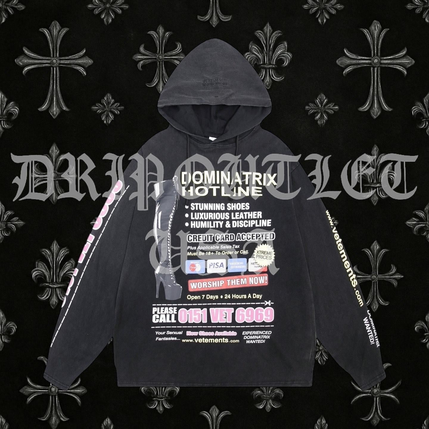 VETEMENTS "Dominatrix Hotline" Hoodie - Black / Pink
