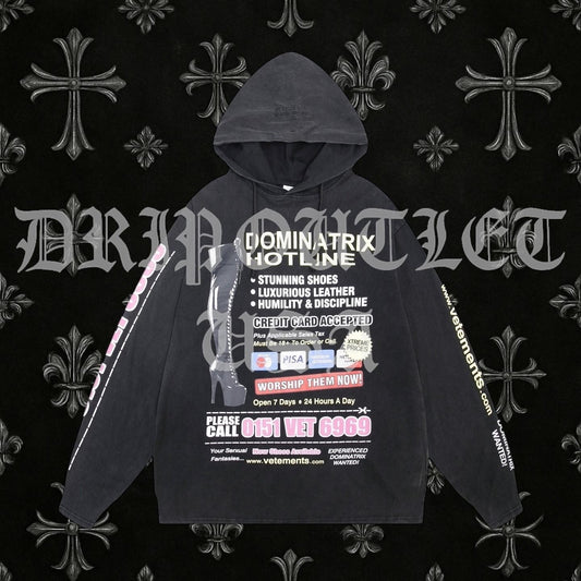 VETEMENTS "Dominatrix Hotline" Hoodie - Black / Pink