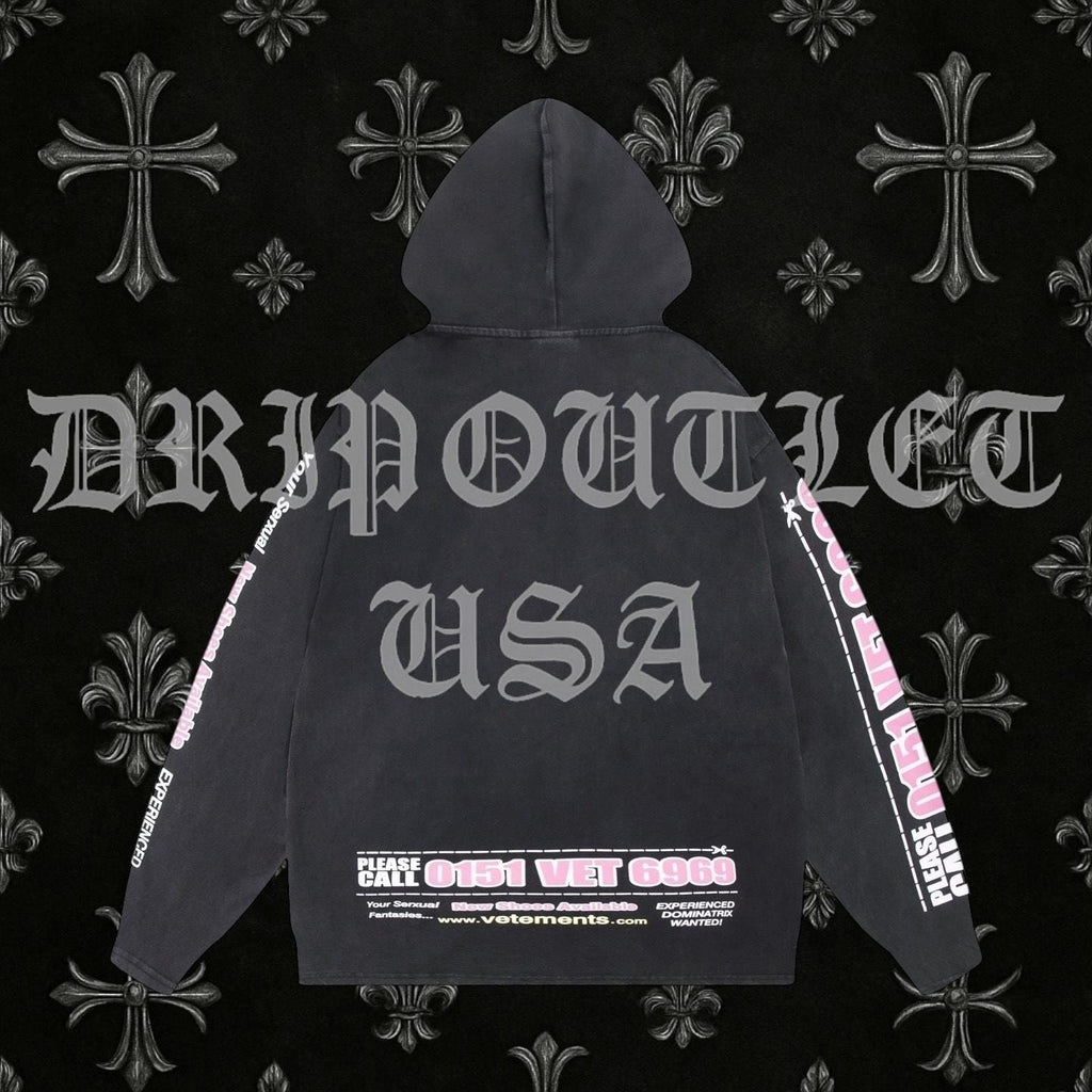 VETEMENTS "Dominatrix Hotline" Hoodie - Black / Pink
