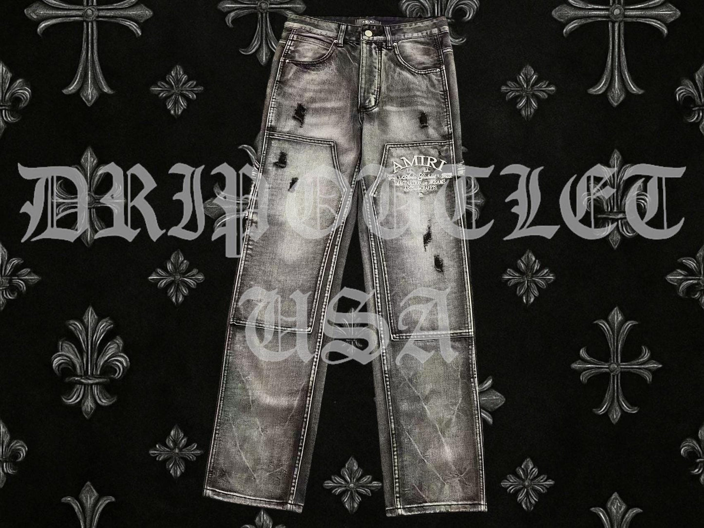 Amiri Gray Distressed Pocket Logo Skinny Jeans
