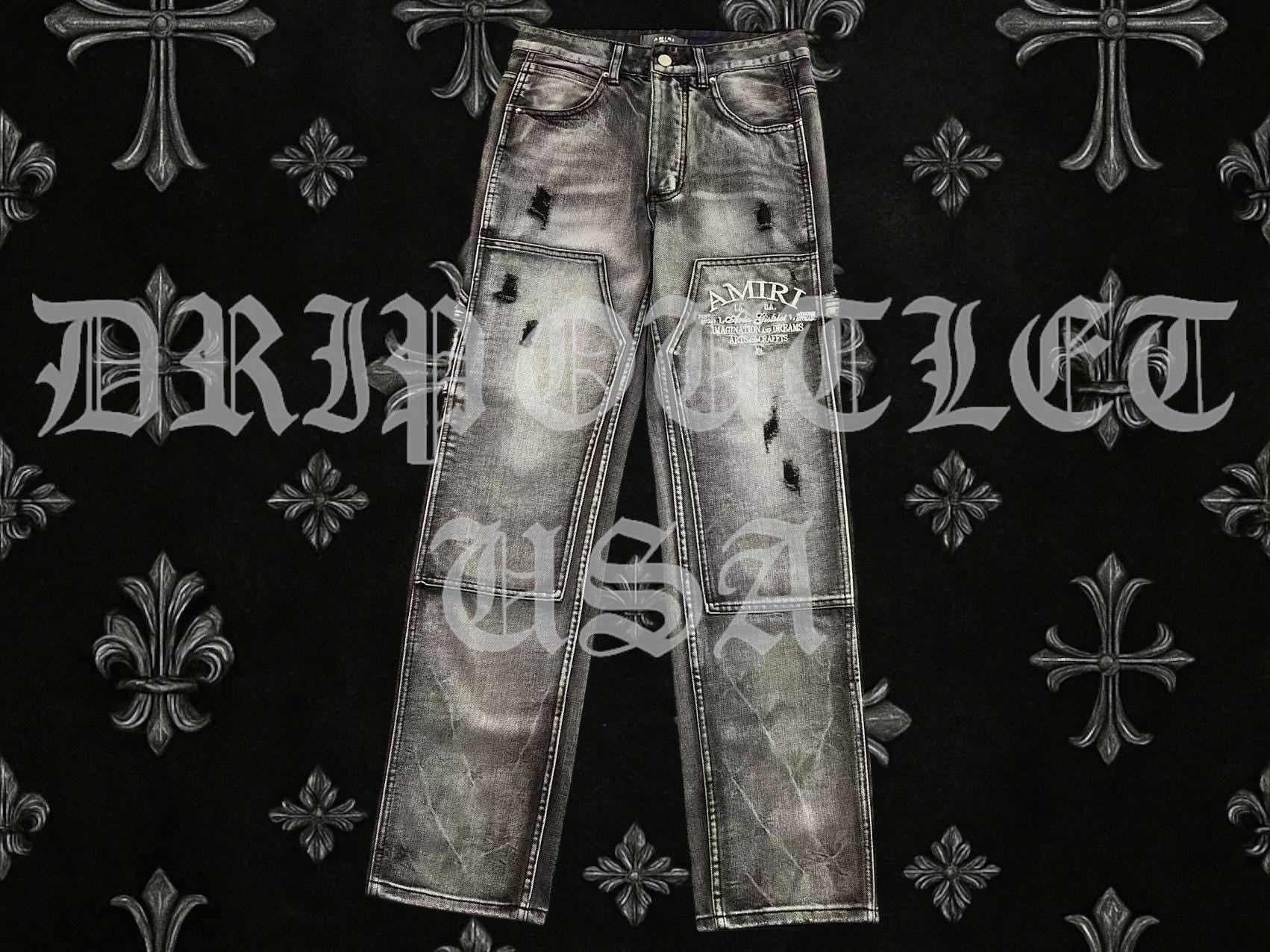 Amiri Gray Distressed Pocket Logo Skinny Jeans