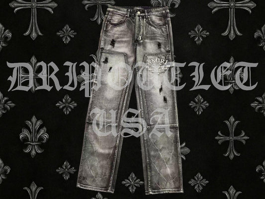 Amiri Gray Distressed Pocket Logo Skinny Jeans