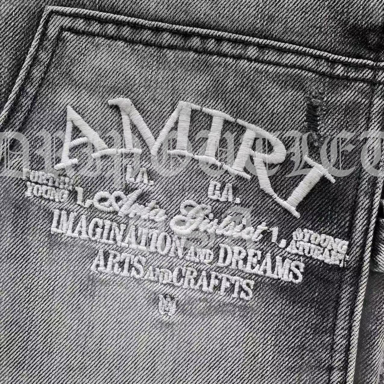 Amiri Gray Distressed Pocket Logo Skinny Jeans