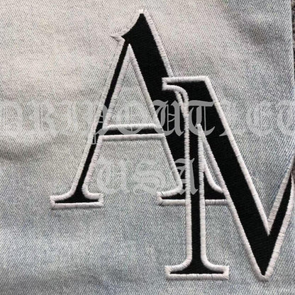 Amiri Blue Bleached Distressed Logo Skinny Jeans