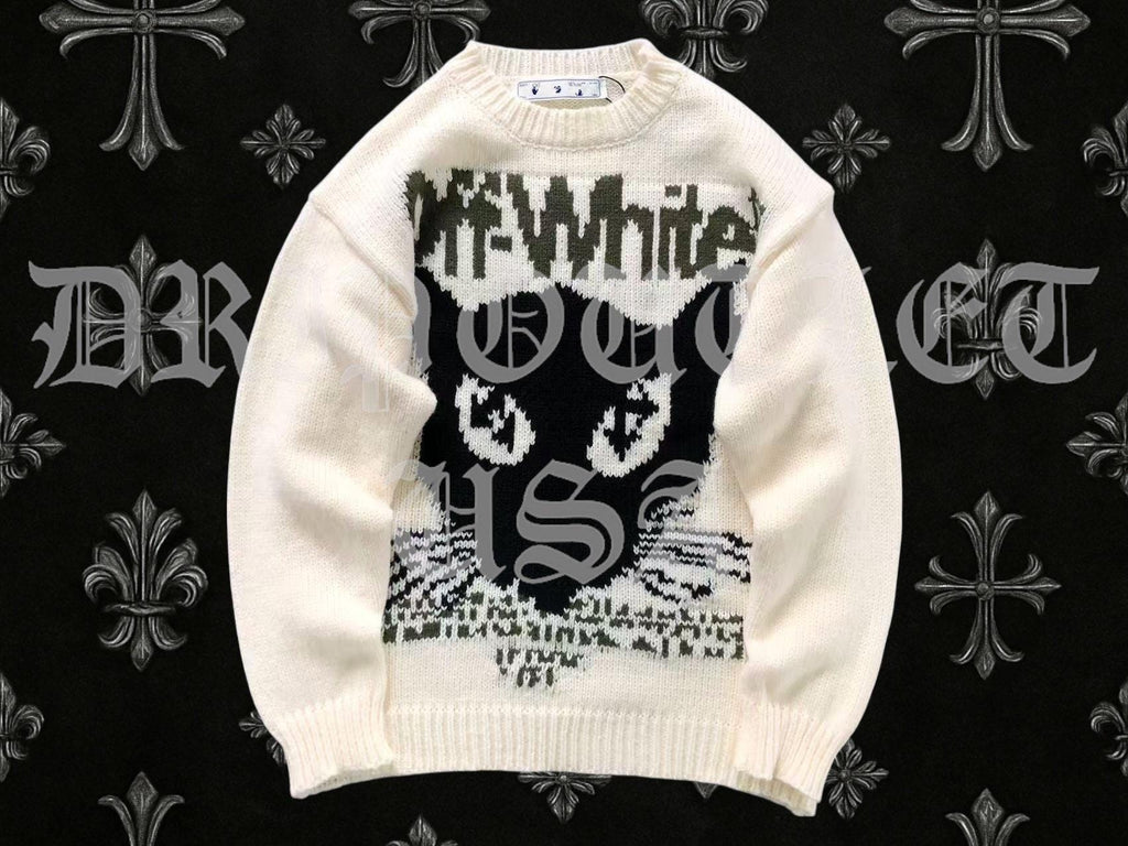Off-White Black Cat Sweat Shirt Sweater - Cream