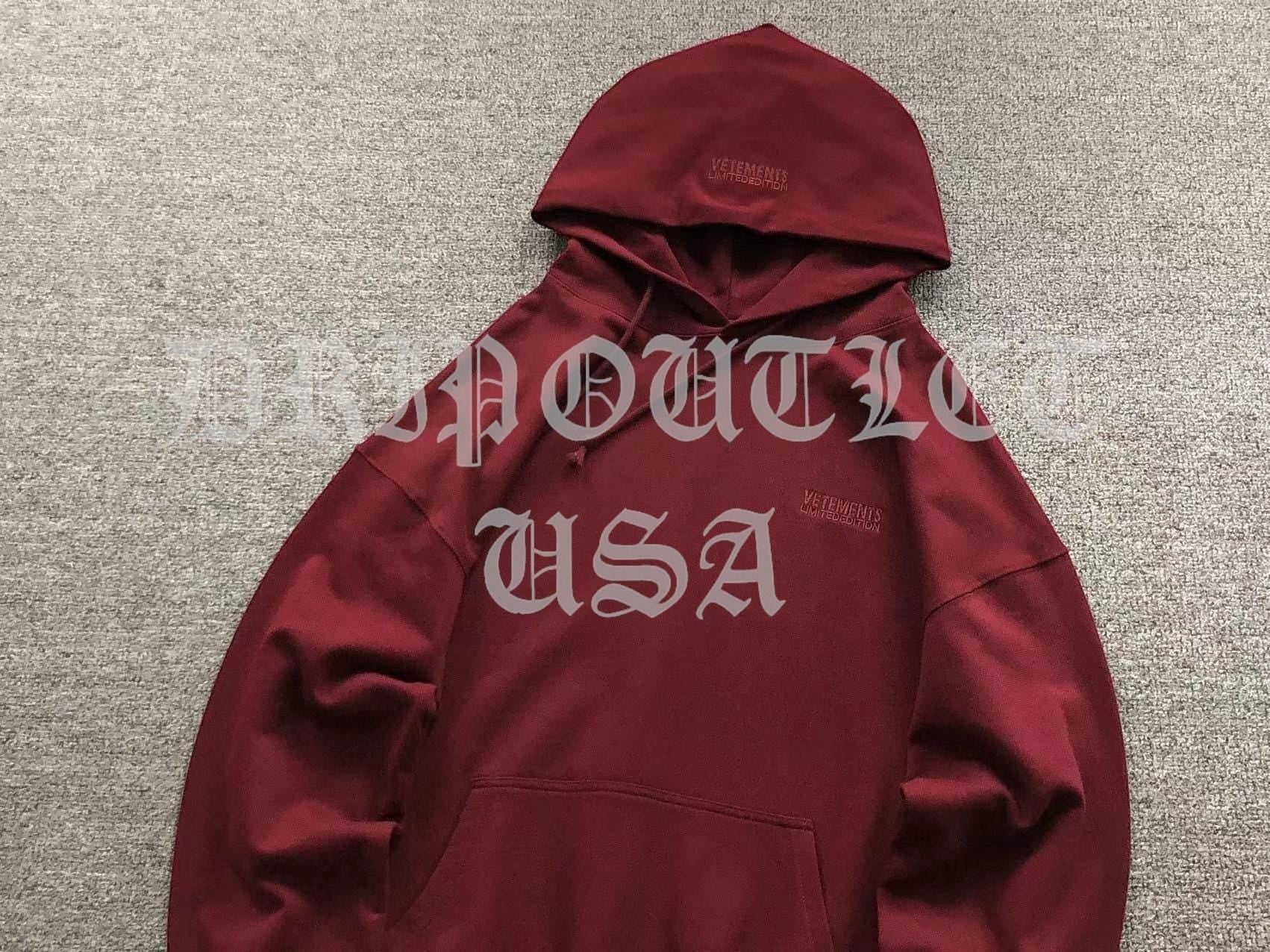 VETEMENTS "LIMITED EDITION" Embroidered Logo Hoodie - Maroon / Burgundy