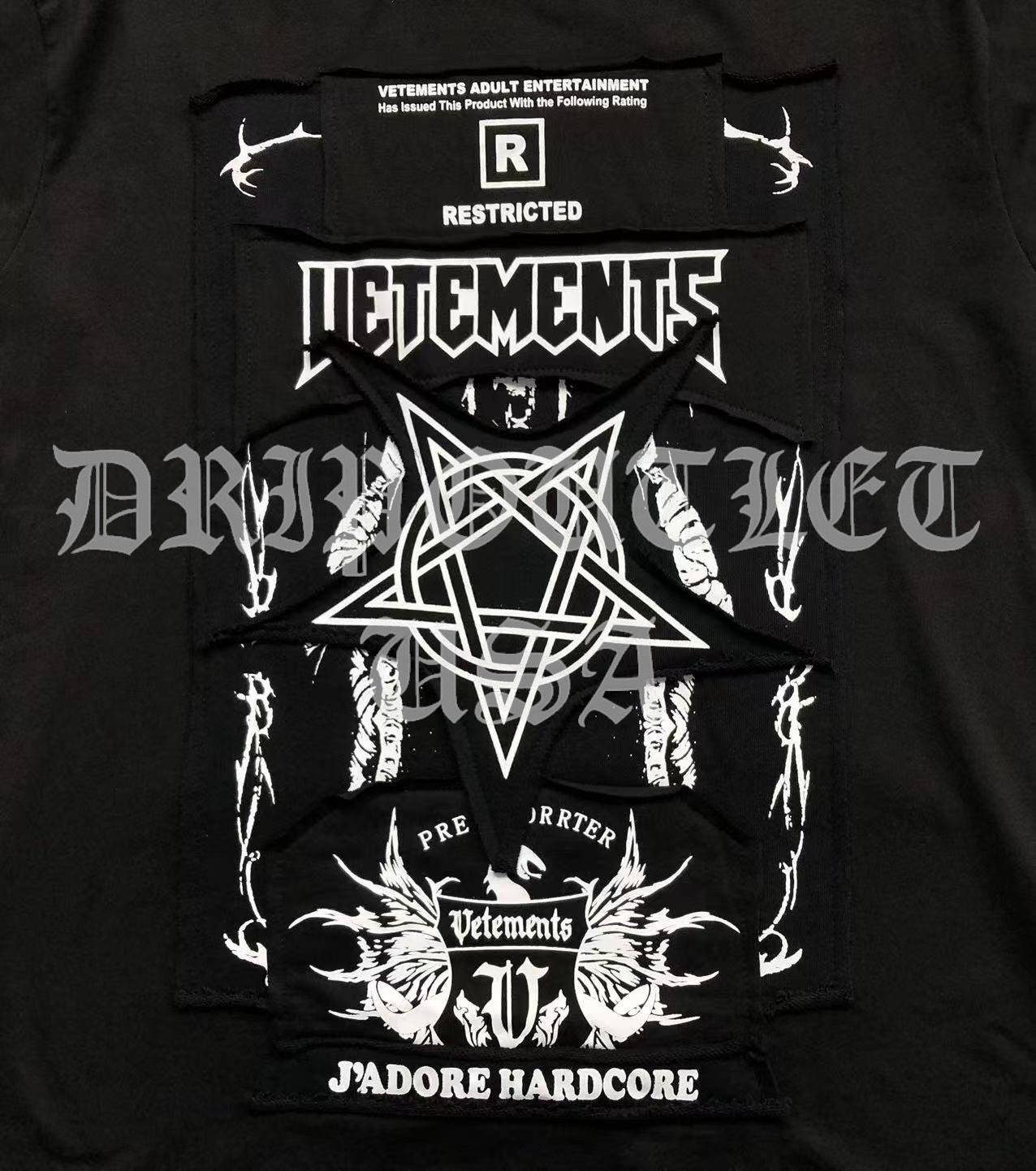 VENETEMENTS Occult Pentagram Satan Devil Tee-Shirt - Black