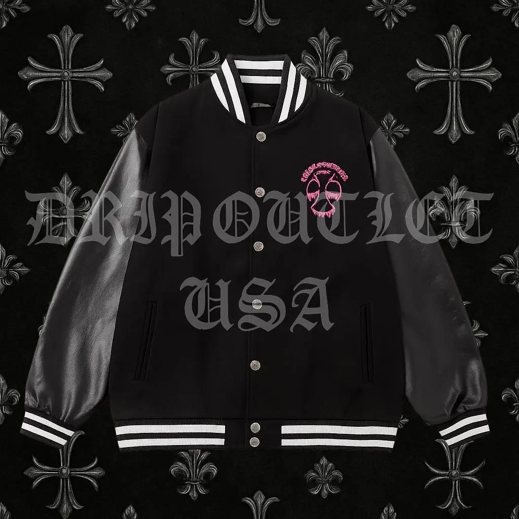 Chrome Hearts Pink Cross Leather Varsity Jacket