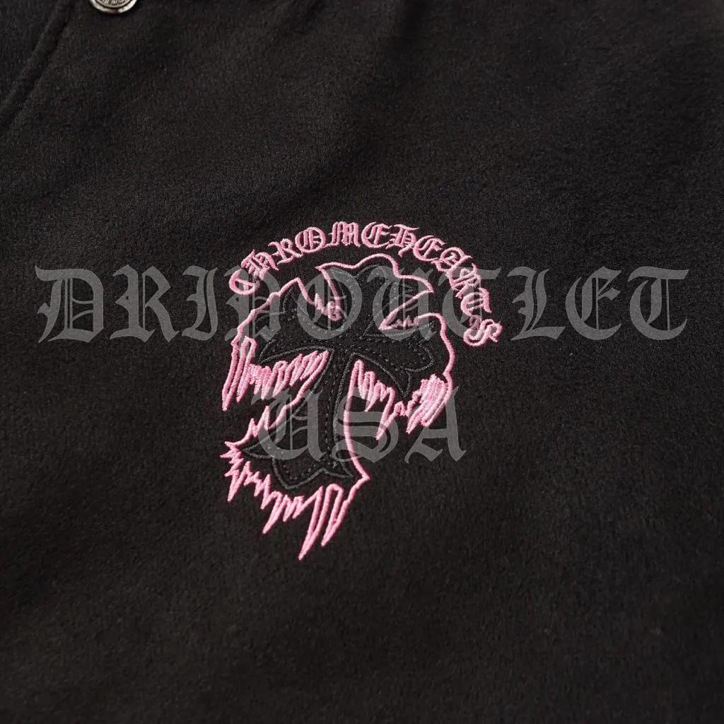 Chrome Hearts Pink Cross Leather Varsity Jacket