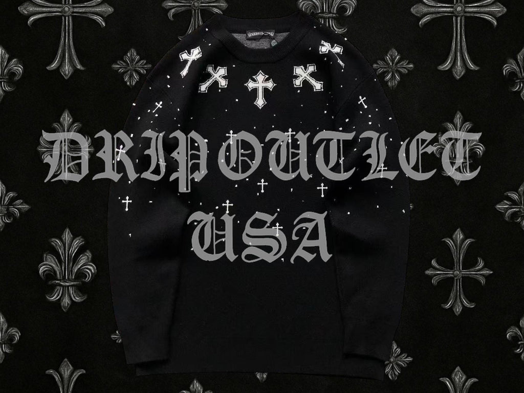 Chrome Hearts Knitted Neck Cross Logo Sweater - White / Black