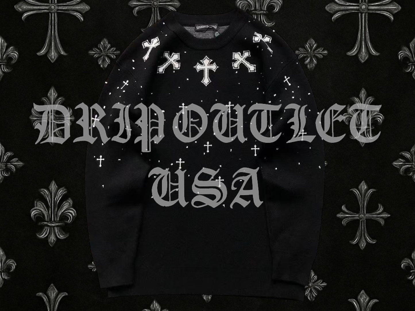 Chrome Hearts Knitted Neck Cross Logo Sweater - White / Black