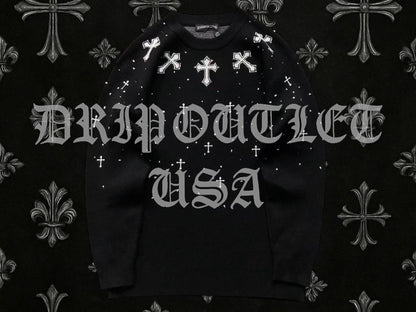 Chrome Hearts Knitted Neck Cross Logo Sweater - White / Black