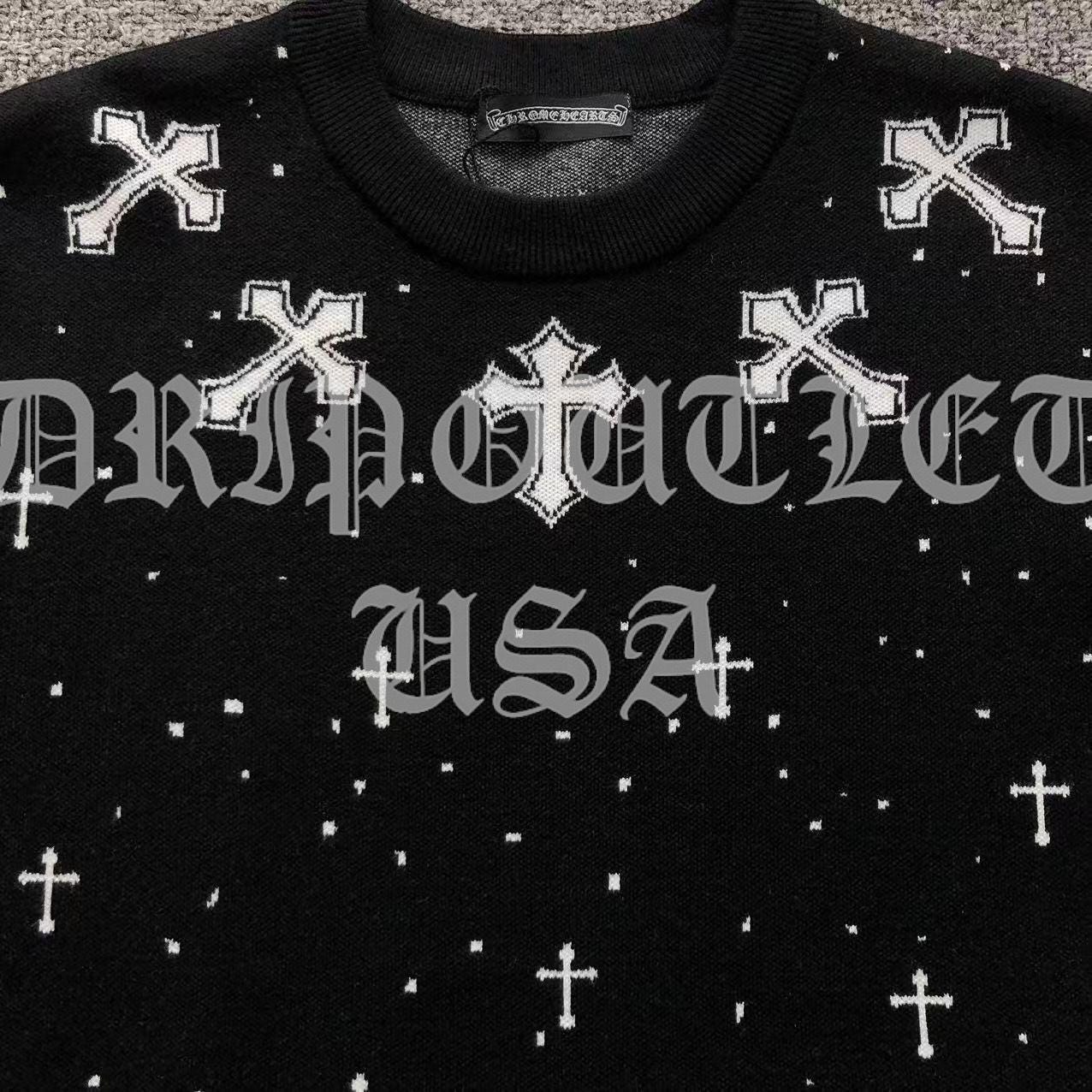 Chrome Hearts Knitted Neck Cross Logo Sweater - White / Black