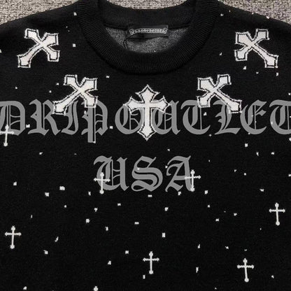 Chrome Hearts Knitted Neck Cross Logo Sweater - White / Black