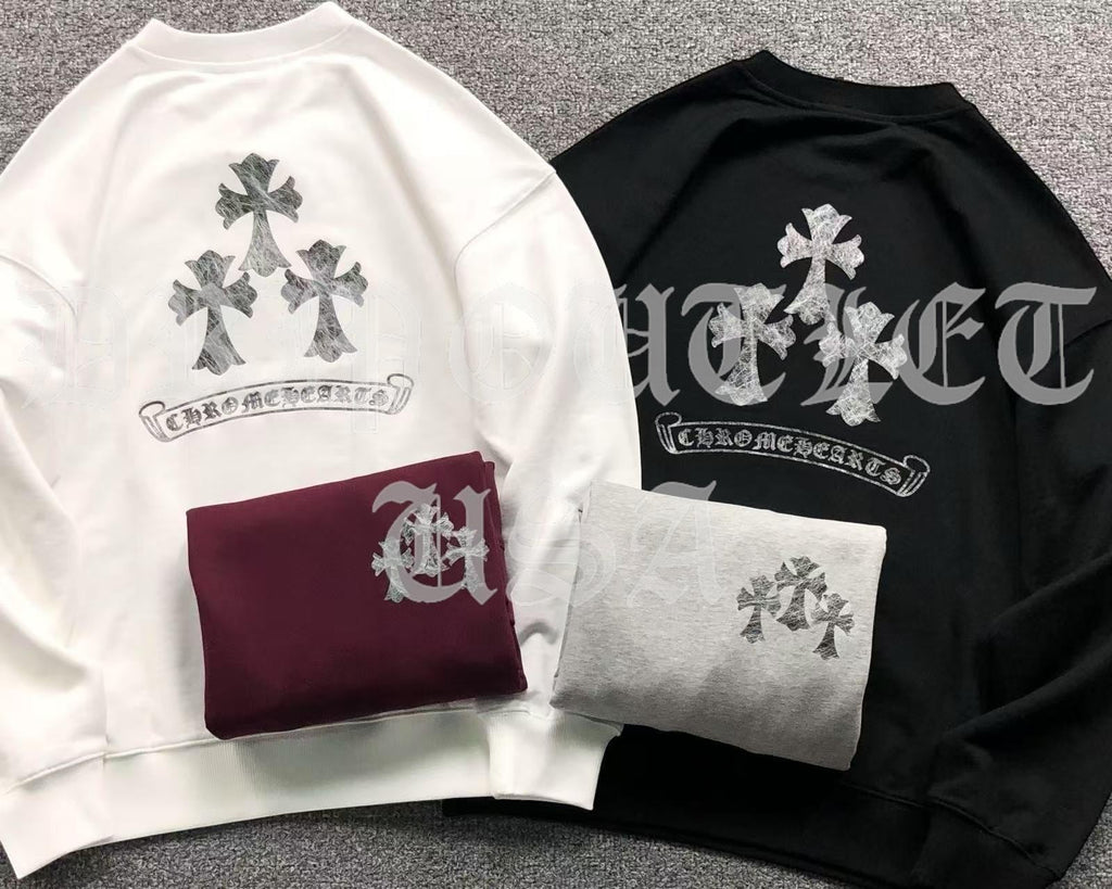 Chrome Hearts Triple Cross Long Sleeve T Shirt - Black / Red / White / Gray