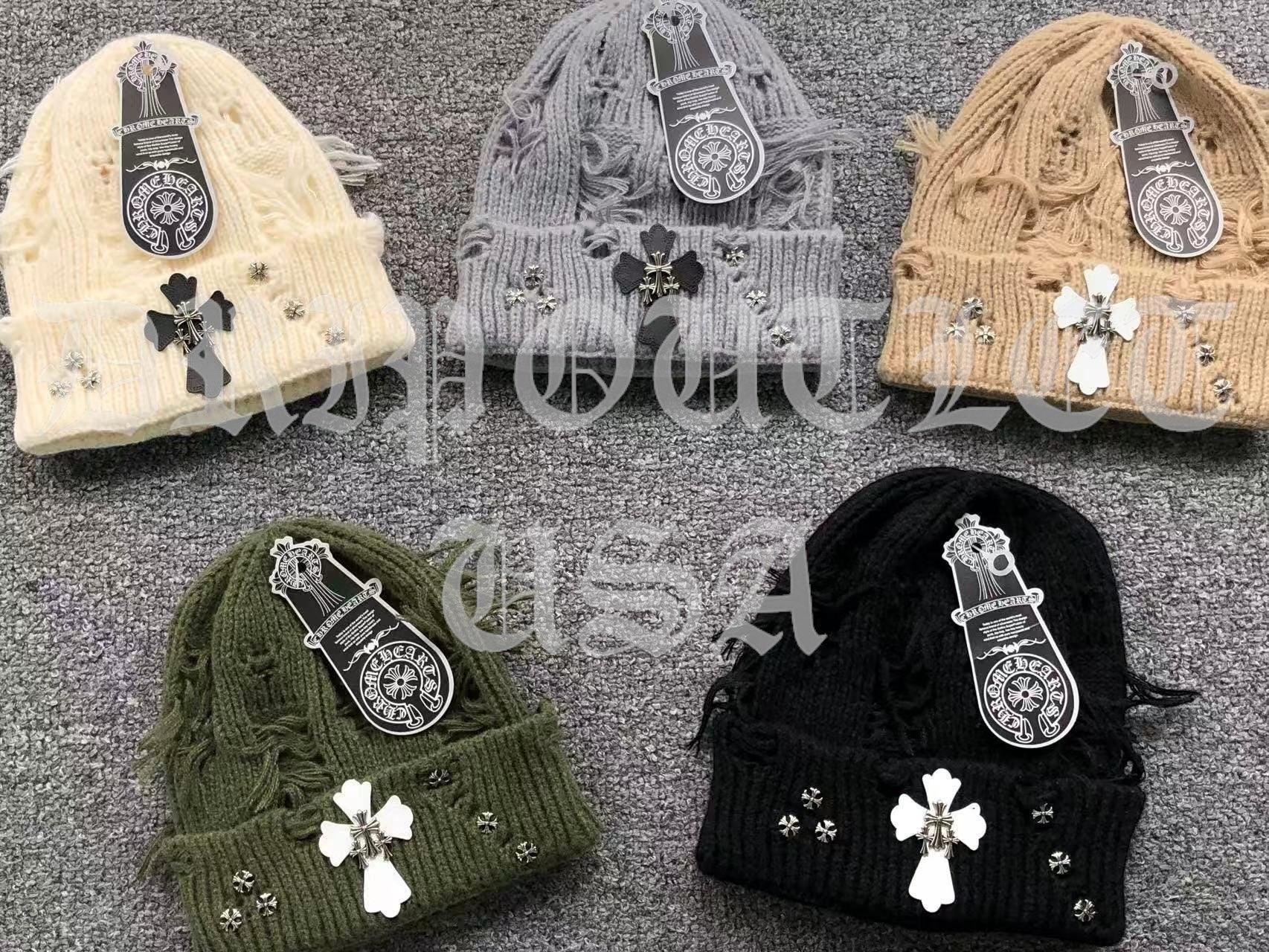 Chrome Hearts Leather Cross Beanie Cap - Cream / Gray / Beige / Green / Black