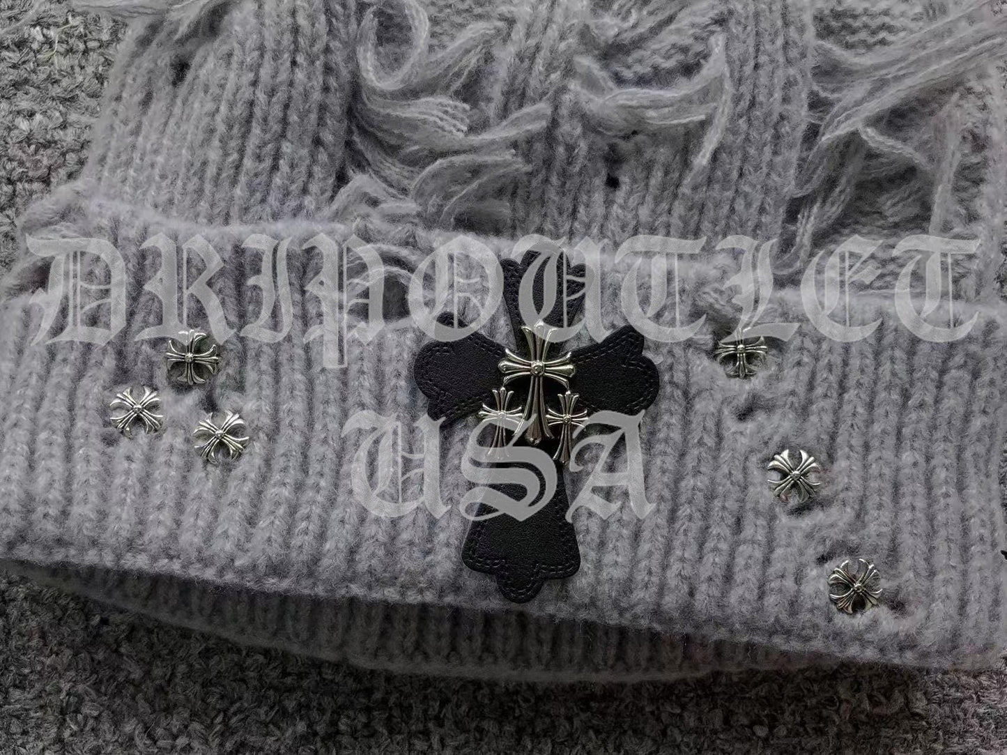 Chrome Hearts Leather Cross Beanie Cap - Cream / Gray / Beige / Green / Black